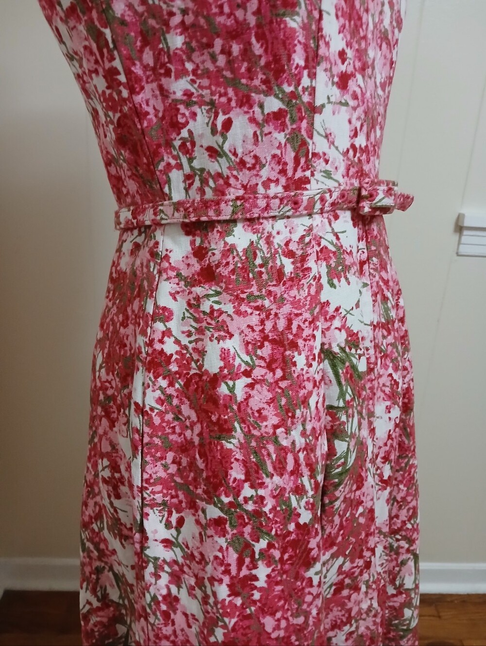 Talbots Linen Floral Sleeveless Midi Dress with Belt - Picture 4 of 12